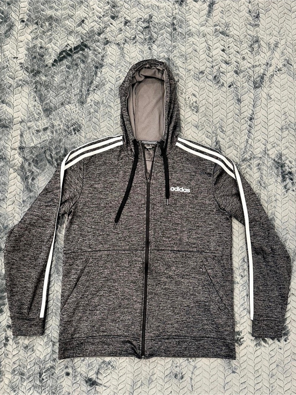 adidas Essentials 3-Stripes Full-Zip Fleece Hoodie Gray & White Medium